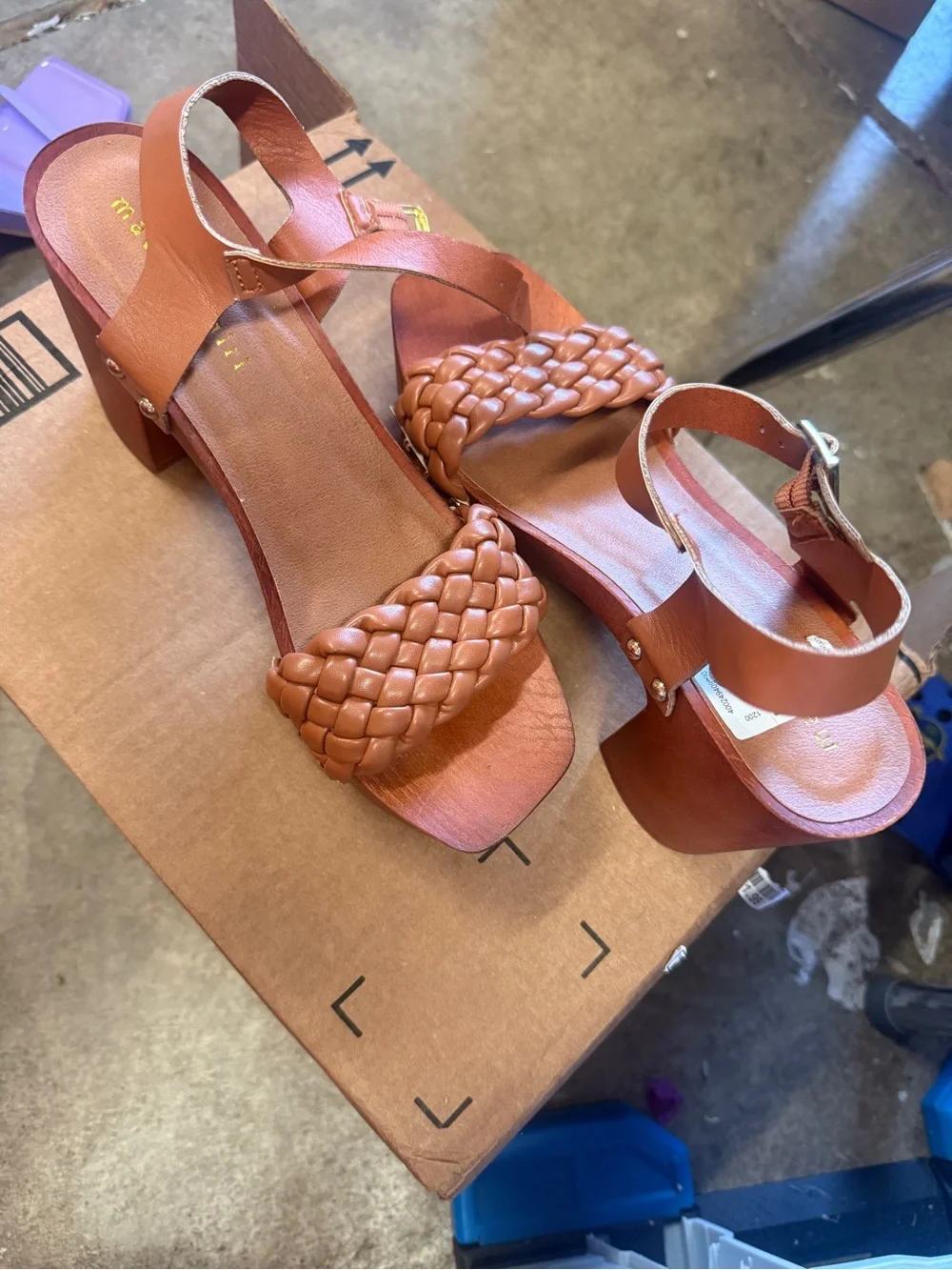Madden Girl Tan Braided Platform Sandals with Ankle Strap